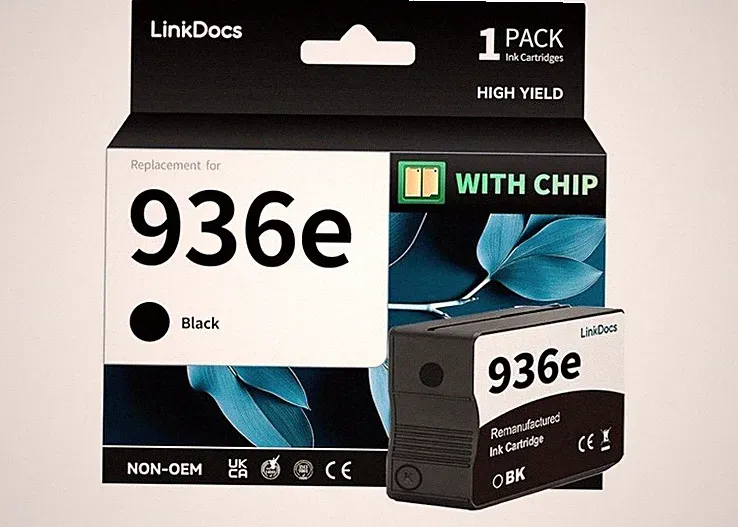LinkDocs 936e Black Ink Cartridge (with Chip) Replacement for HP 936e 936