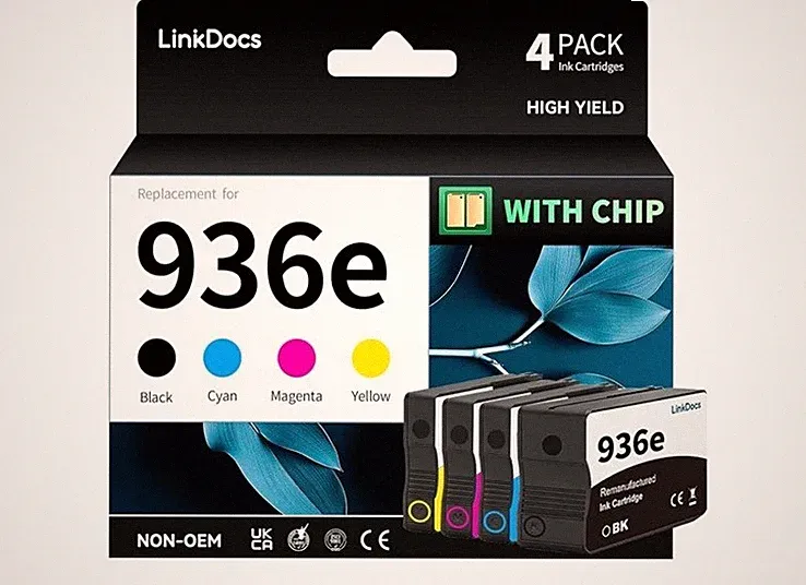 LinkDocs 936e Ink Cartridge Combo Pack (with Chip) Replacement for HP 936e